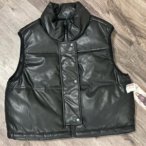 NWT! Black Faux Leather Puffer Vest